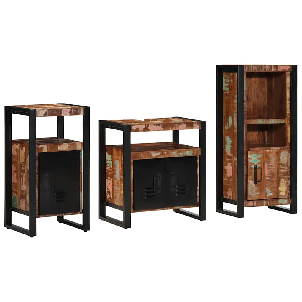 Badezimmermöbel-Set mit Regal 3 pcs Massives upgecyceltes Holz