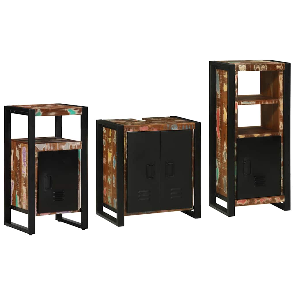 Badezimmermöbel-Set mit Regal 3 pcs Massives upgecyceltes Holz