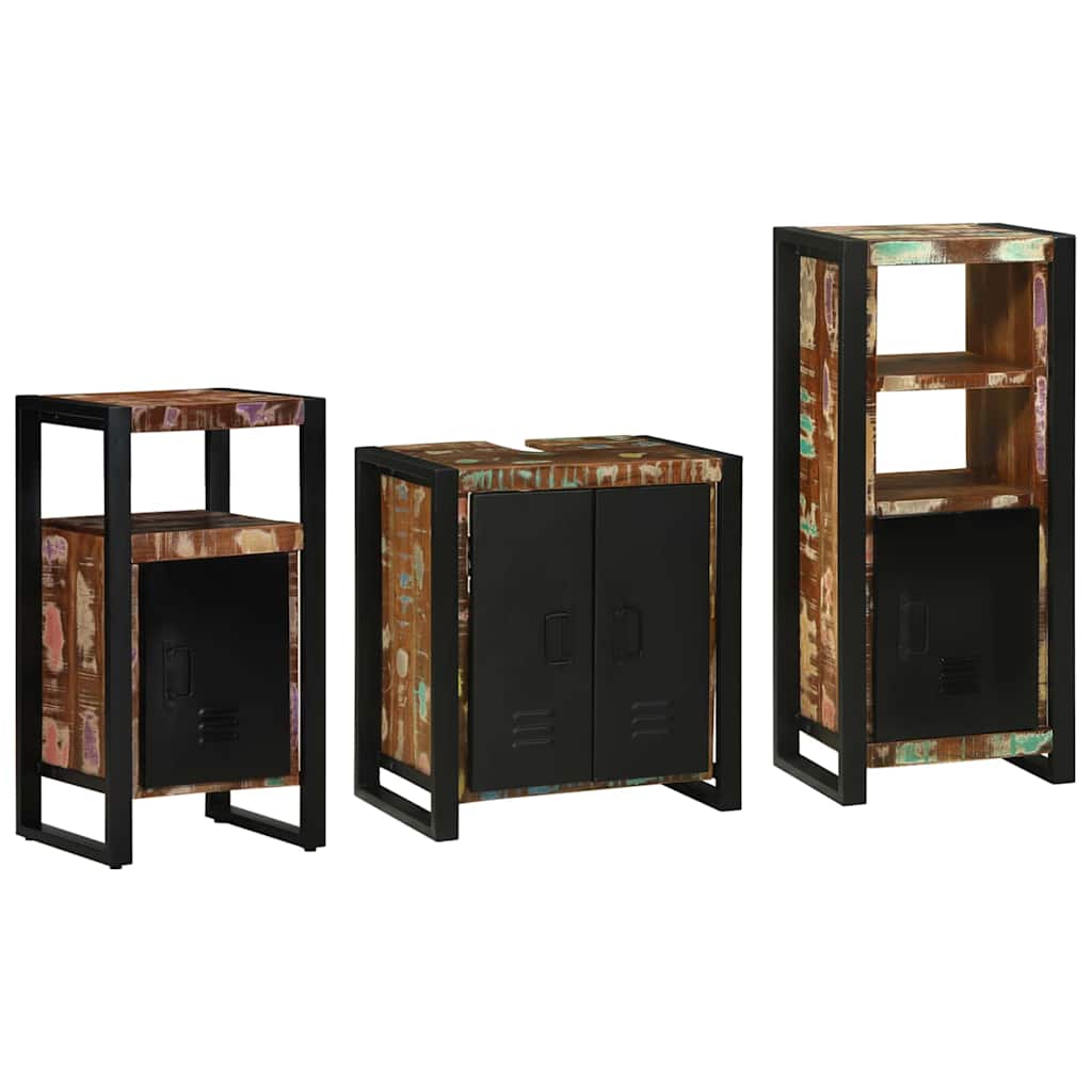 Badezimmermöbel-Set mit Regal 3 pcs Massives upgecyceltes Holz