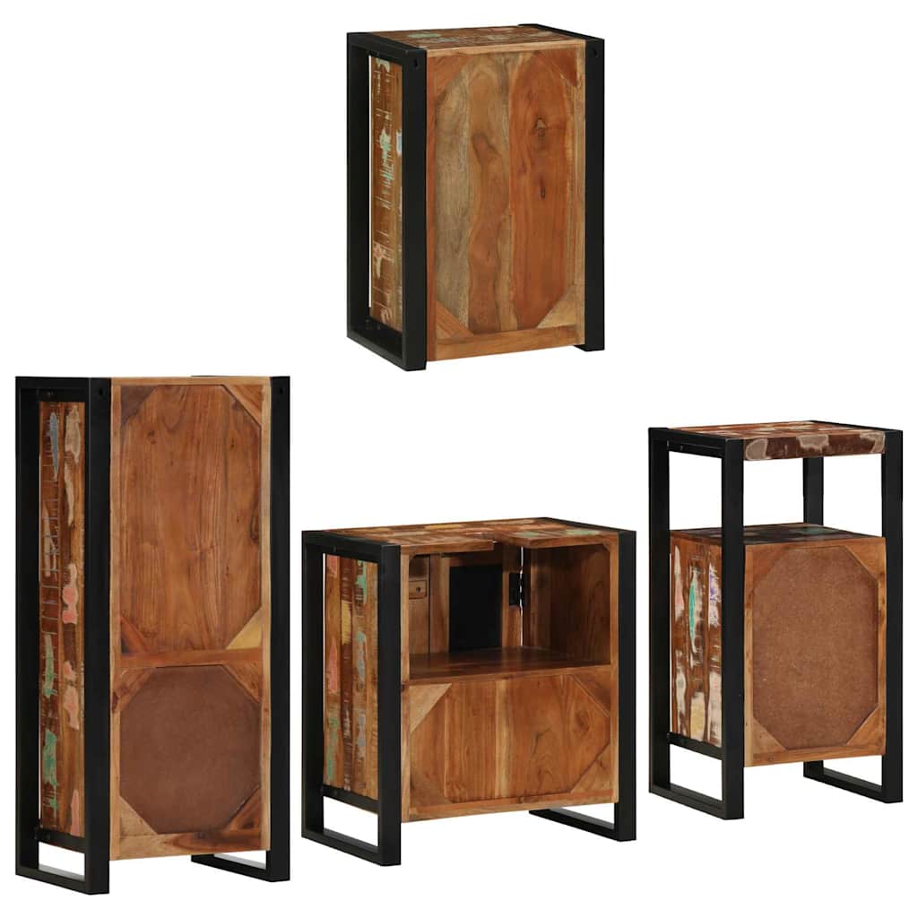 Badezimmermöbel-Set mit Regal 4 pcs Mehrfarbig Massives Altholz