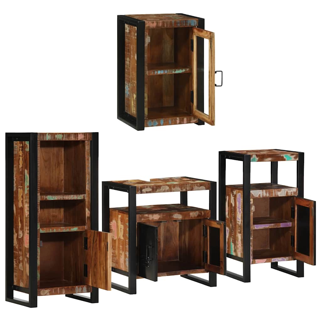 Badezimmermöbel-Set mit Tür 4 pcs Mehrfarbig Massives Altholz