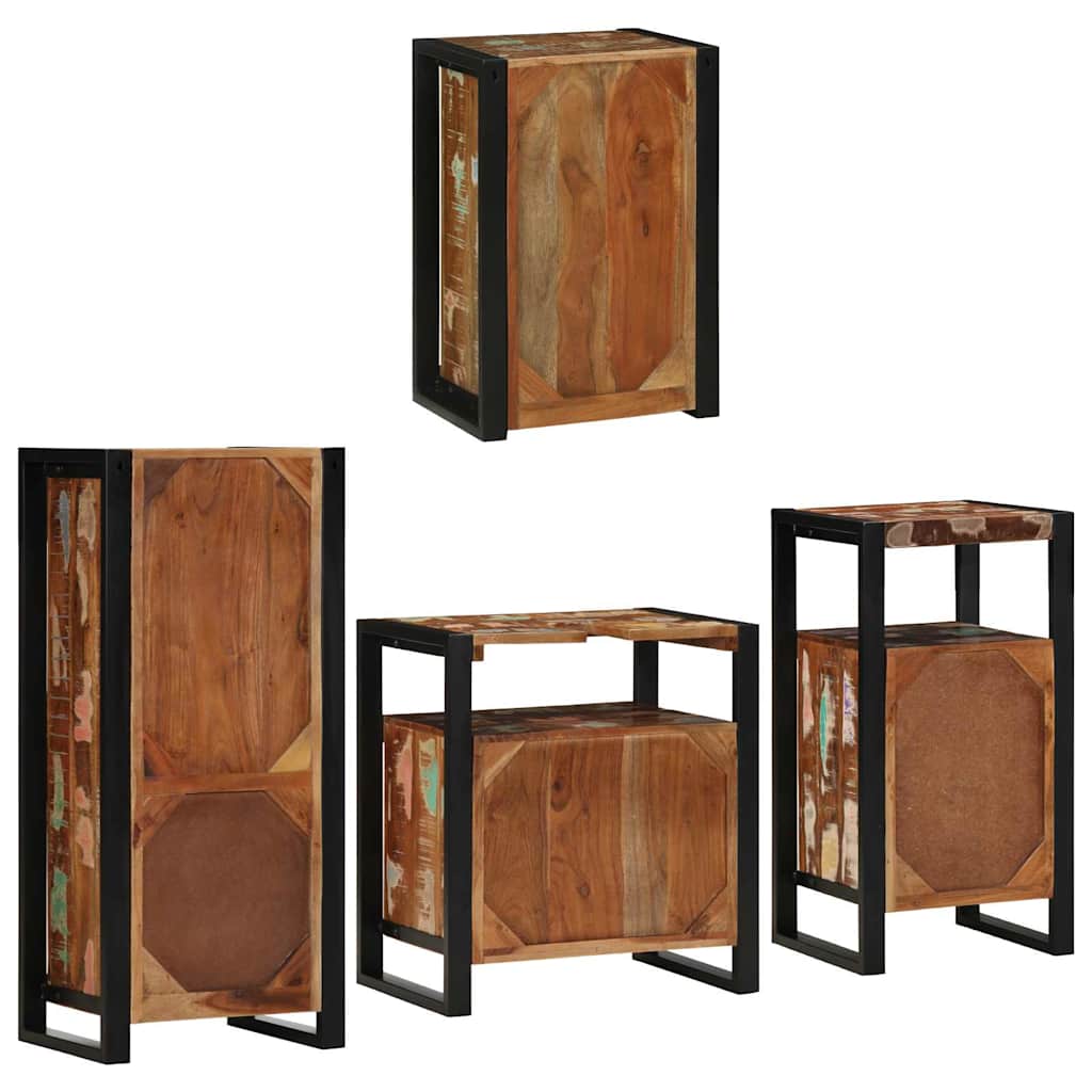 Badezimmermöbel-Set mit Tür 4 pcs Mehrfarbig Massives Altholz