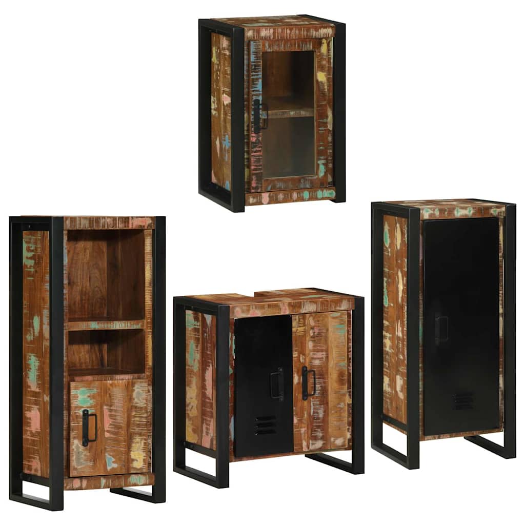 Badezimmermöbel-Set mit Regal 4 pcs Mehrfarbig Massives Altholz