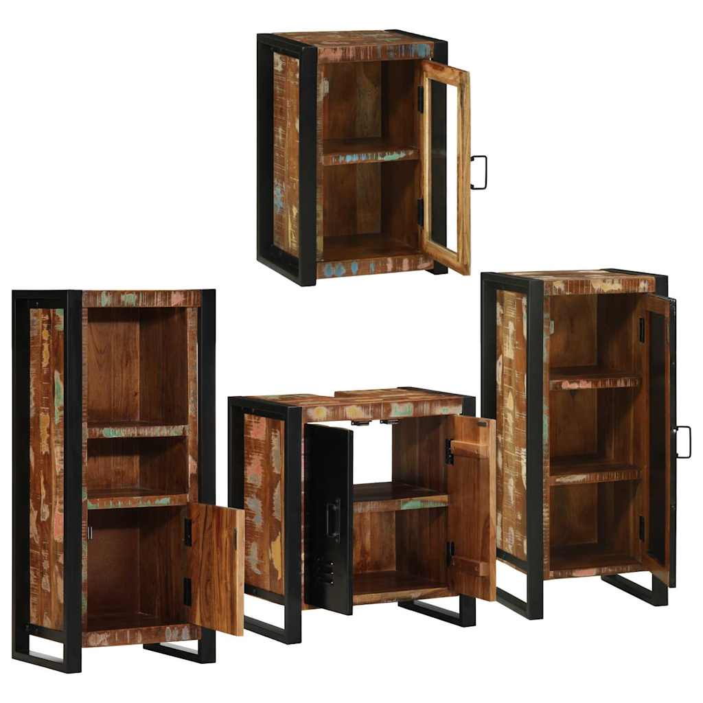 Badezimmermöbel-Set mit Regal 4 pcs Mehrfarbig Massives Altholz