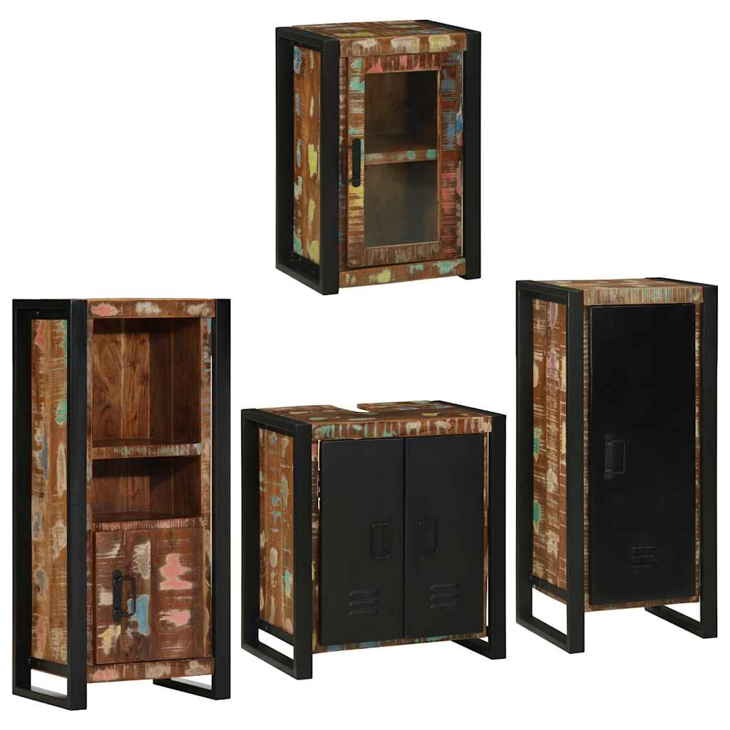 Badezimmermöbel-Set mit Regal 4 pcs Mehrfarbig Massives Altholz