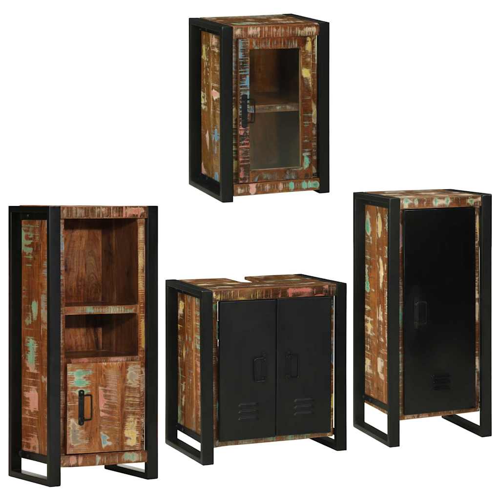 Badezimmermöbel-Set mit Regal 4 pcs Mehrfarbig Massives Altholz