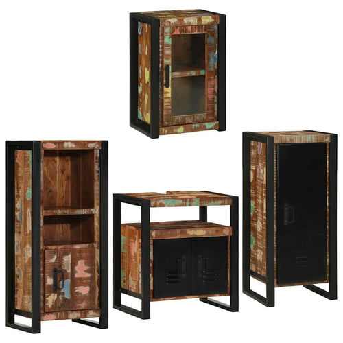 Badezimmermöbel-Set mit Regal 4 pcs Mehrfarbig Massives Altholz