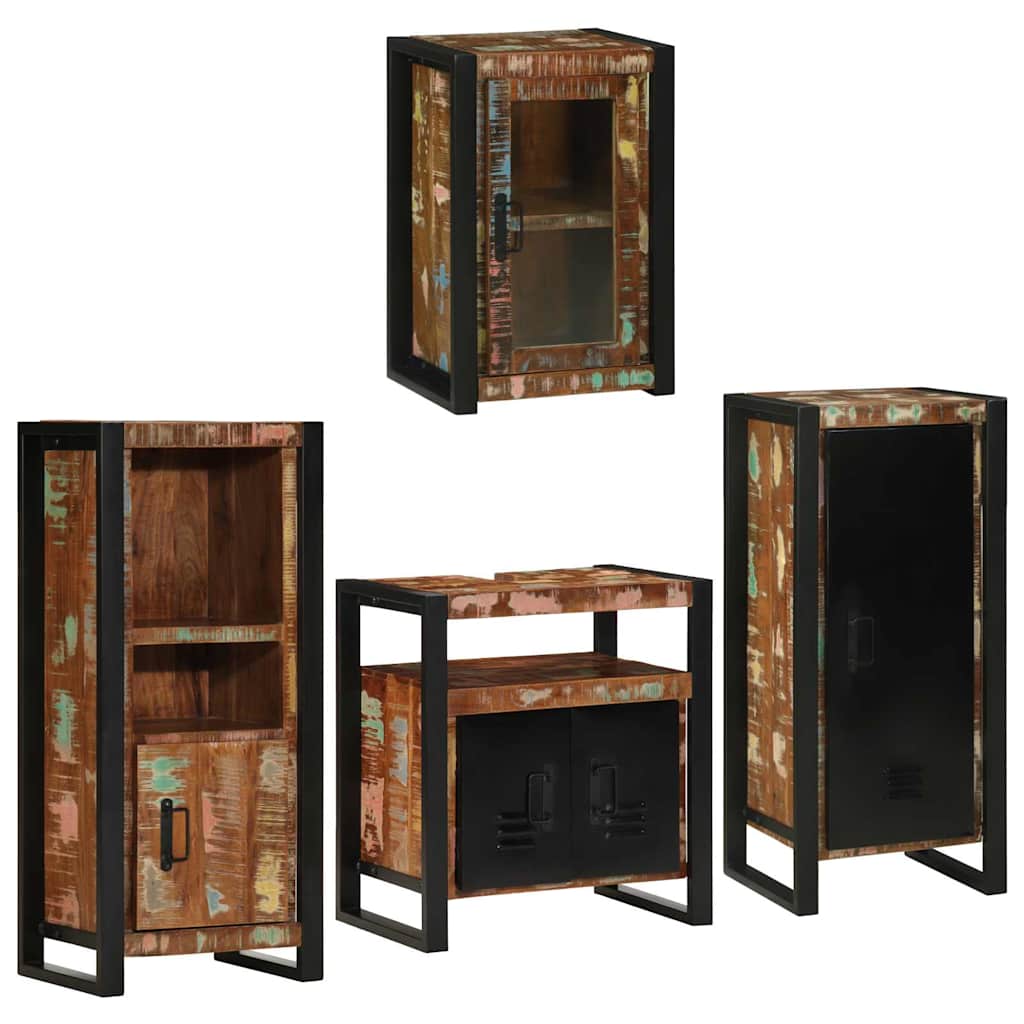 Badezimmermöbel-Set mit Regal 4 pcs Mehrfarbig Massives Altholz