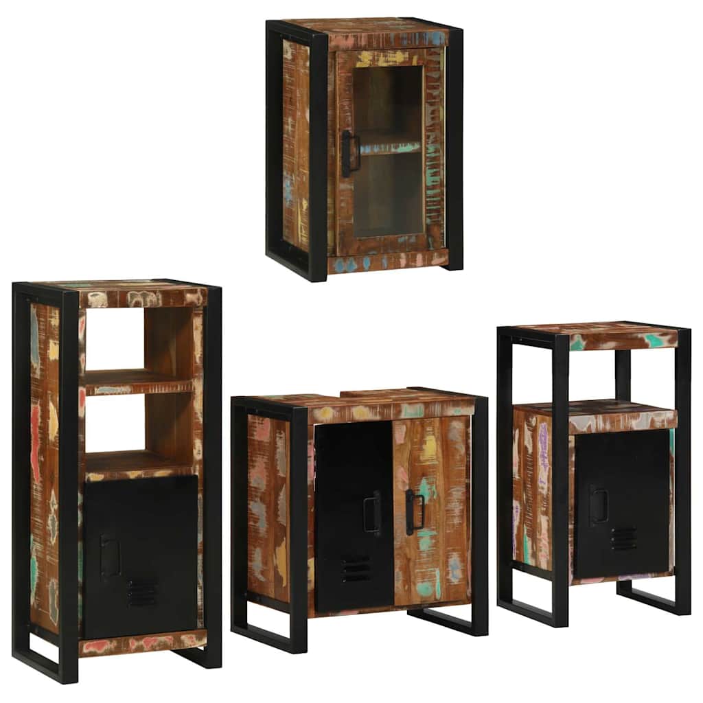 Badezimmermöbel-Set mit Regal 4 pcs Mehrfarbig Massives Altholz