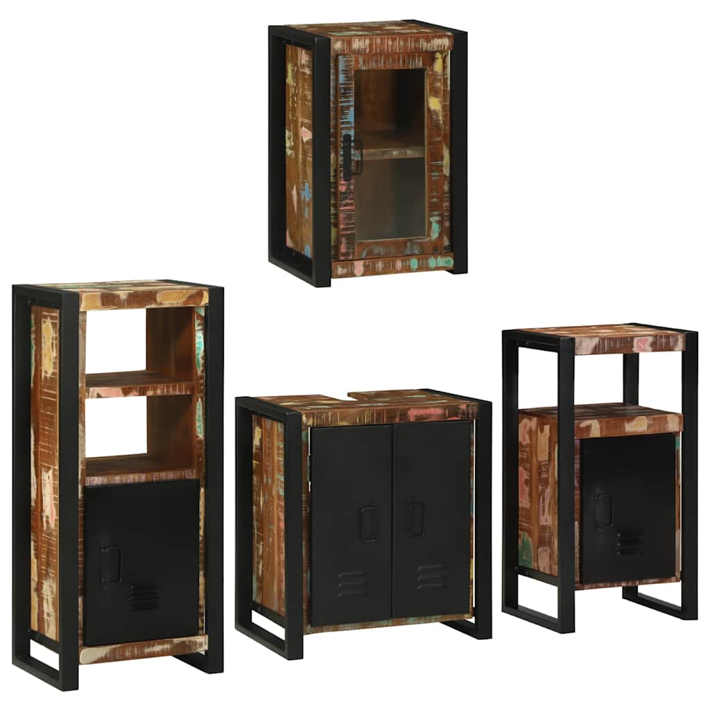 Badezimmermöbel-Set mit Regal 4 pcs Mehrfarbig Massives Altholz