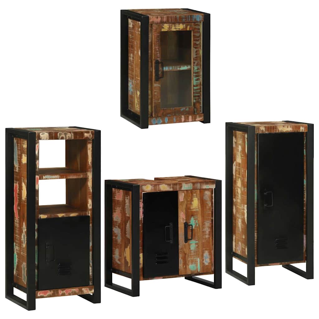 Badezimmermöbel-Set mit Regal 4 pcs Mehrfarbig Massives Altholz