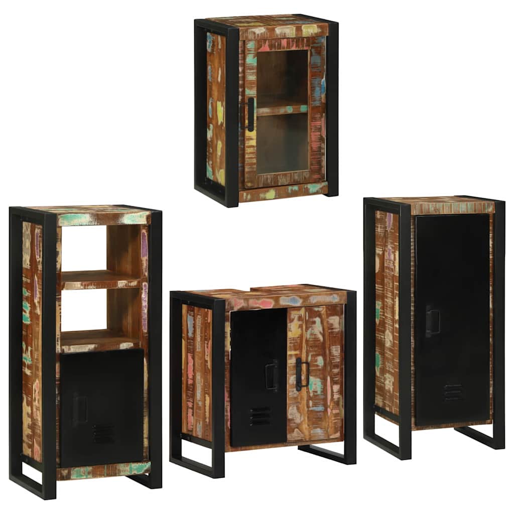 Badezimmermöbel-Set mit Regal 4 pcs Mehrfarbig Massives Altholz
