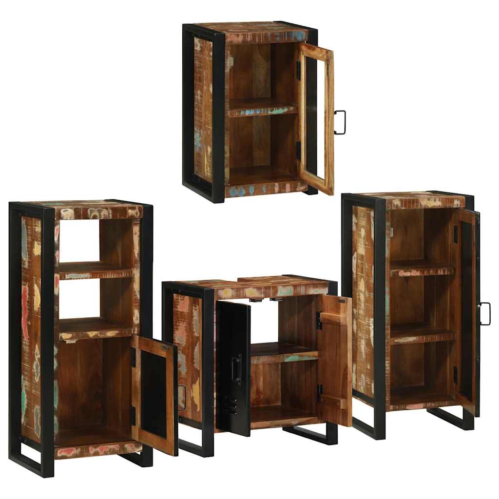 Badezimmermöbel-Set mit Regal 4 pcs Mehrfarbig Massives Altholz