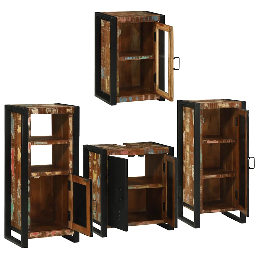 Badezimmermöbel-Set mit Regal 4 pcs Mehrfarbig Massives Altholz