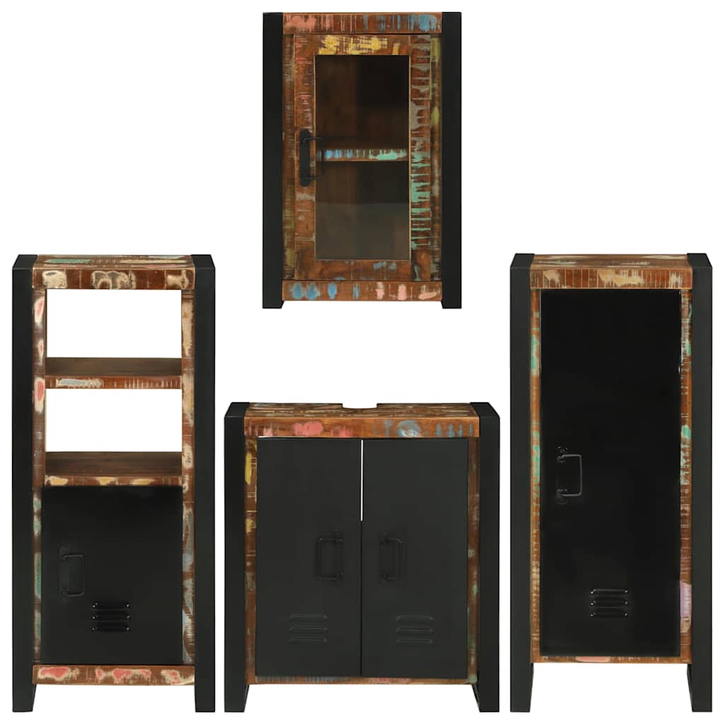 Badezimmermöbel-Set mit Regal 4 pcs Mehrfarbig Massives Altholz