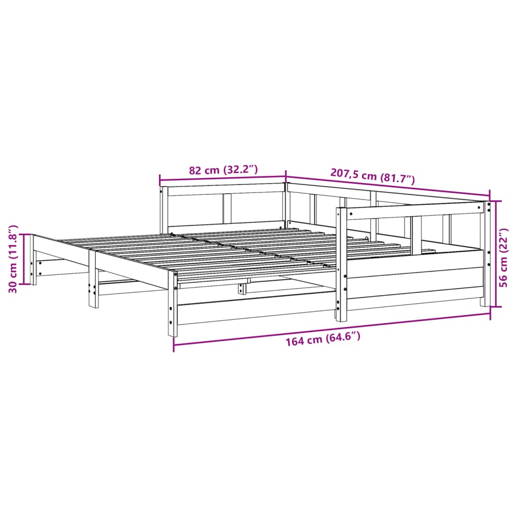 Tagesbett ohne Matratze 80x200 cm Massivholz Kiefer