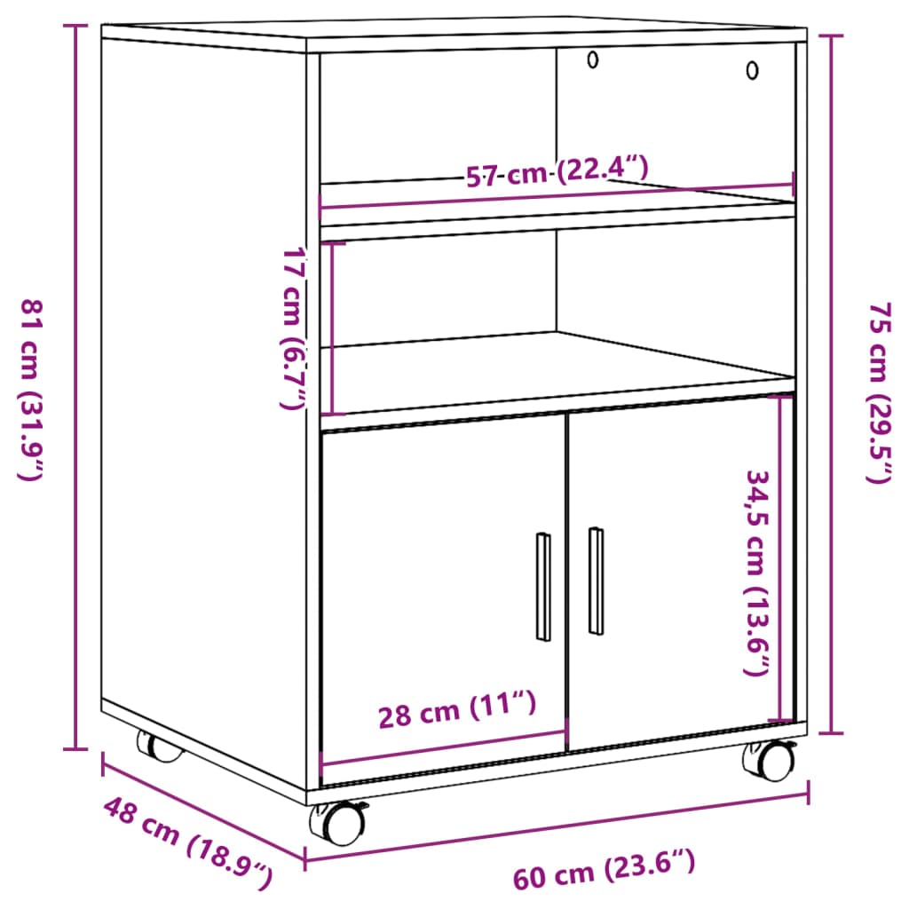 Rollschrank Räuchereiche 60x48x81 cm Holzwerkstoff