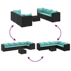 7-tlg. Garten-Lounge-Set mit Kissen Schwarz Poly Rattan