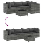 5-tlg. Garten-Lounge-Set mit Kissen Grau Poly Rattan