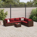 7-tlg. Garten-Lounge-Set mit Kissen Braun Poly Rattan