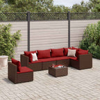7-tlg. Garten-Lounge-Set mit Kissen Braun Poly Rattan