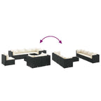 9-tlg. Garten-Lounge-Set mit Kissen Schwarz Poly Rattan