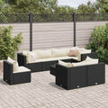 9-tlg. Garten-Lounge-Set mit Kissen Schwarz Poly Rattan