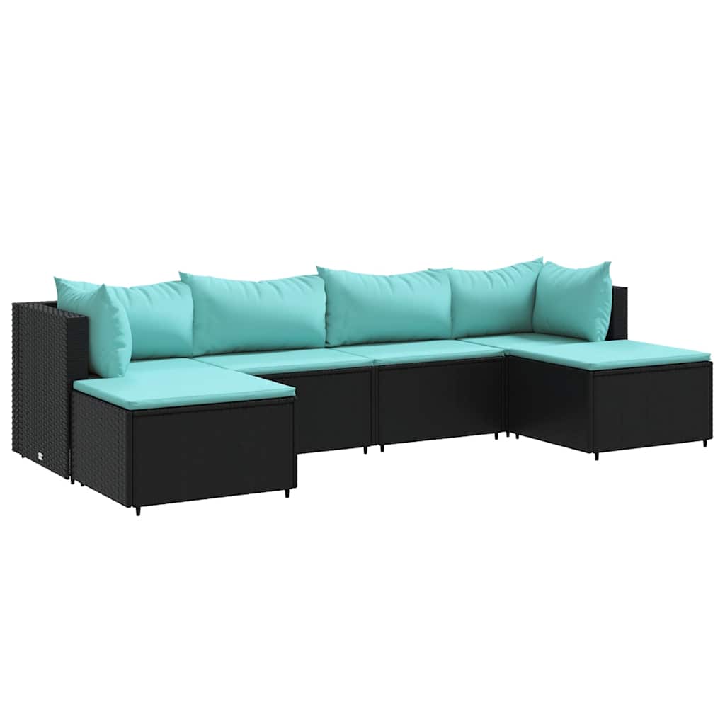 6-tlg. Garten-Lounge-Set mit Kissen Schwarz Poly Rattan