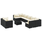 10-tlg. Garten-Sofagarnitur mit Kissen Schwarz Poly Rattan