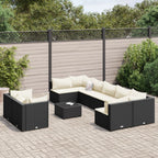 10-tlg. Garten-Sofagarnitur mit Kissen Schwarz Poly Rattan