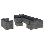 10-tlg. Garten-Sofagarnitur mit Kissen Grau Poly Rattan