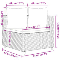 7-tlg. Garten-Sofagarnitur mit Kissen Braun Poly Rattan