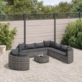 10-tlg. Garten-Sofagarnitur mit Kissen Grau Poly Rattan