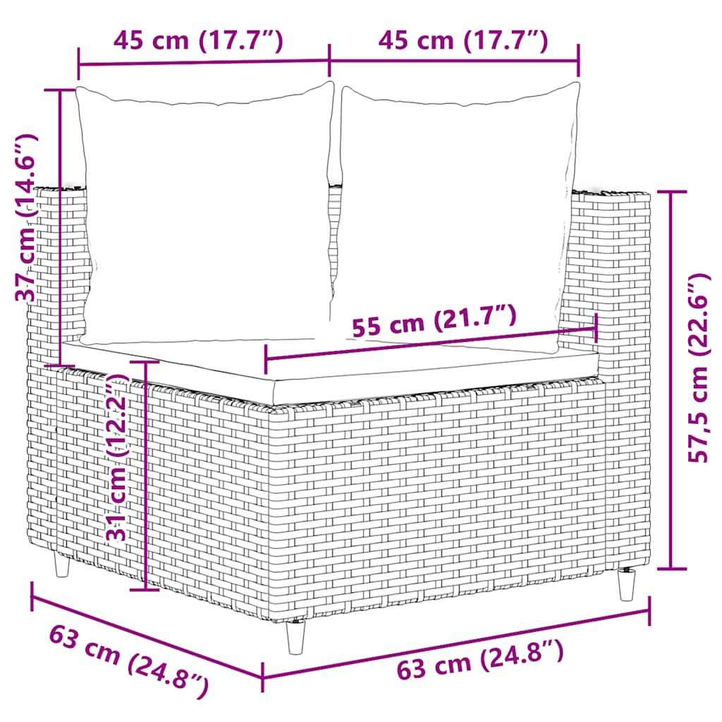 7-tlg. Garten-Sofagarnitur mit Kissen Grau Poly Rattan