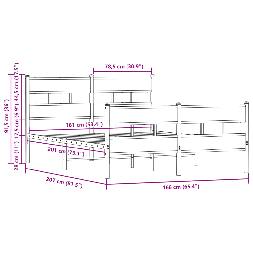 Metallbett ohne Matratze Braun Eichen-Optik 160x200 cm