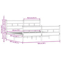 Metallbett ohne Matratze Braun Eichen-Optik 193x203 cm