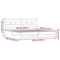 Metallbett ohne Matratze Braun Eichen-Optik 180x200 cm