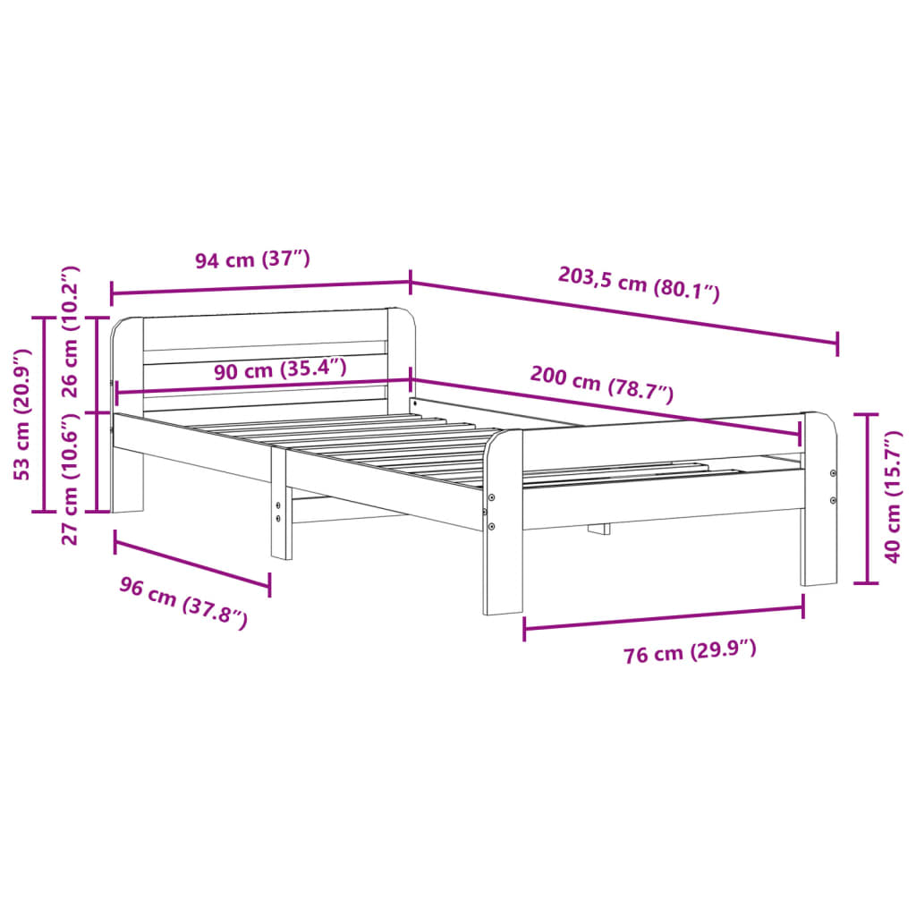 Massivholzbett ohne Matratze Weiß 90x200 cm Kiefernholz