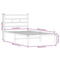 Metallbett ohne Matratze Räuchereiche 75x190 cm