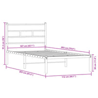 Metallbett ohne Matratze Räuchereiche 107x203 cm