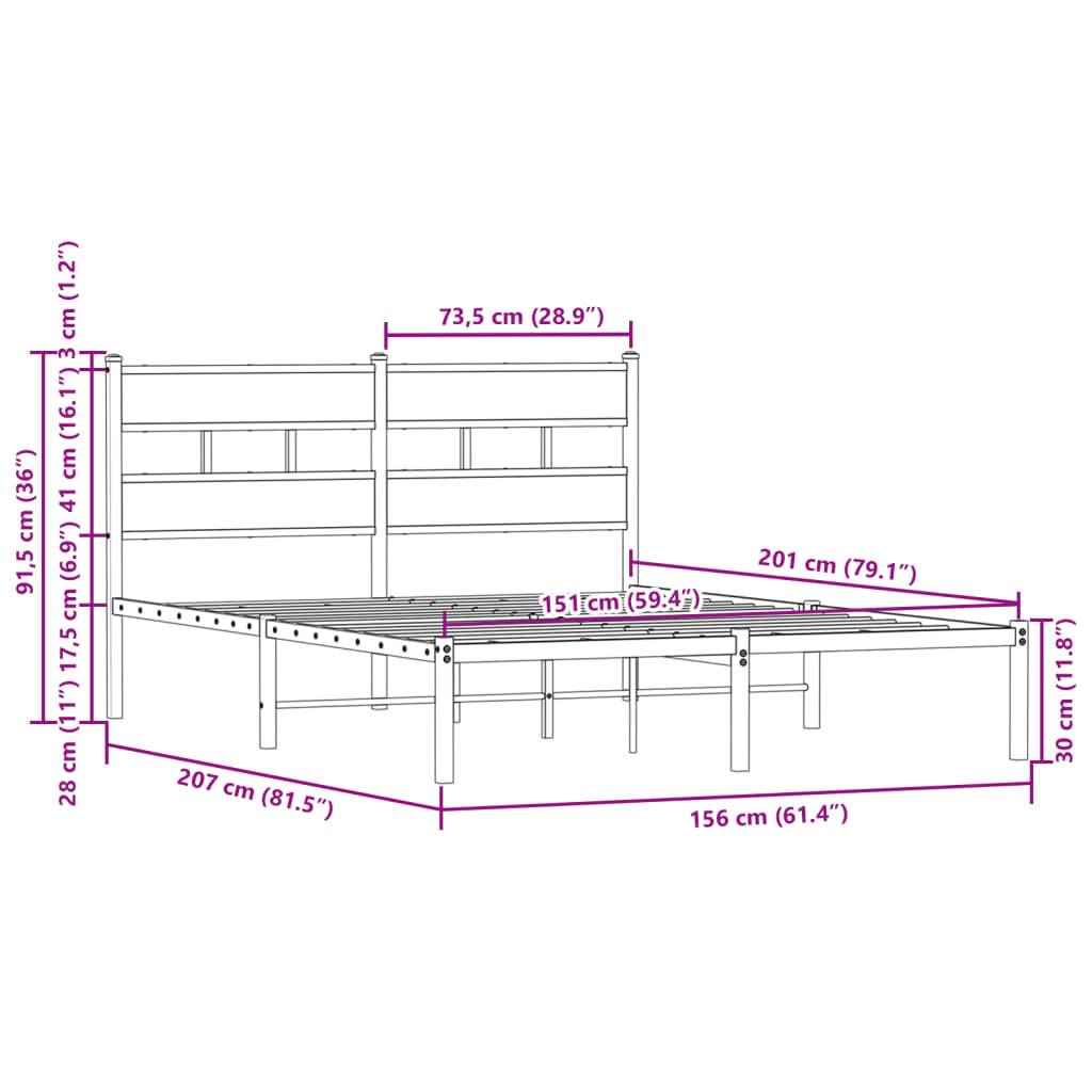 Bettgestell ohne Matratze mit Kopfteil Braun Eiche 150x200 cm