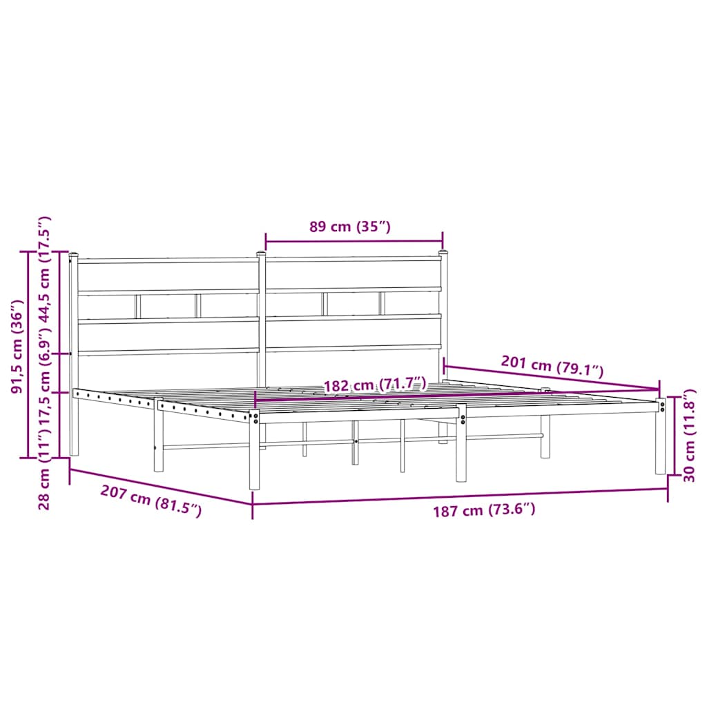 Bettgestell ohne Matratze mit Kopfteil Braun Eiche 180x200 cm