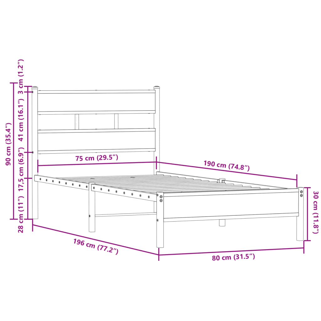 Bettgestell ohne Matratze mit Kopfteil Sonoma-Eiche 75x190 cm