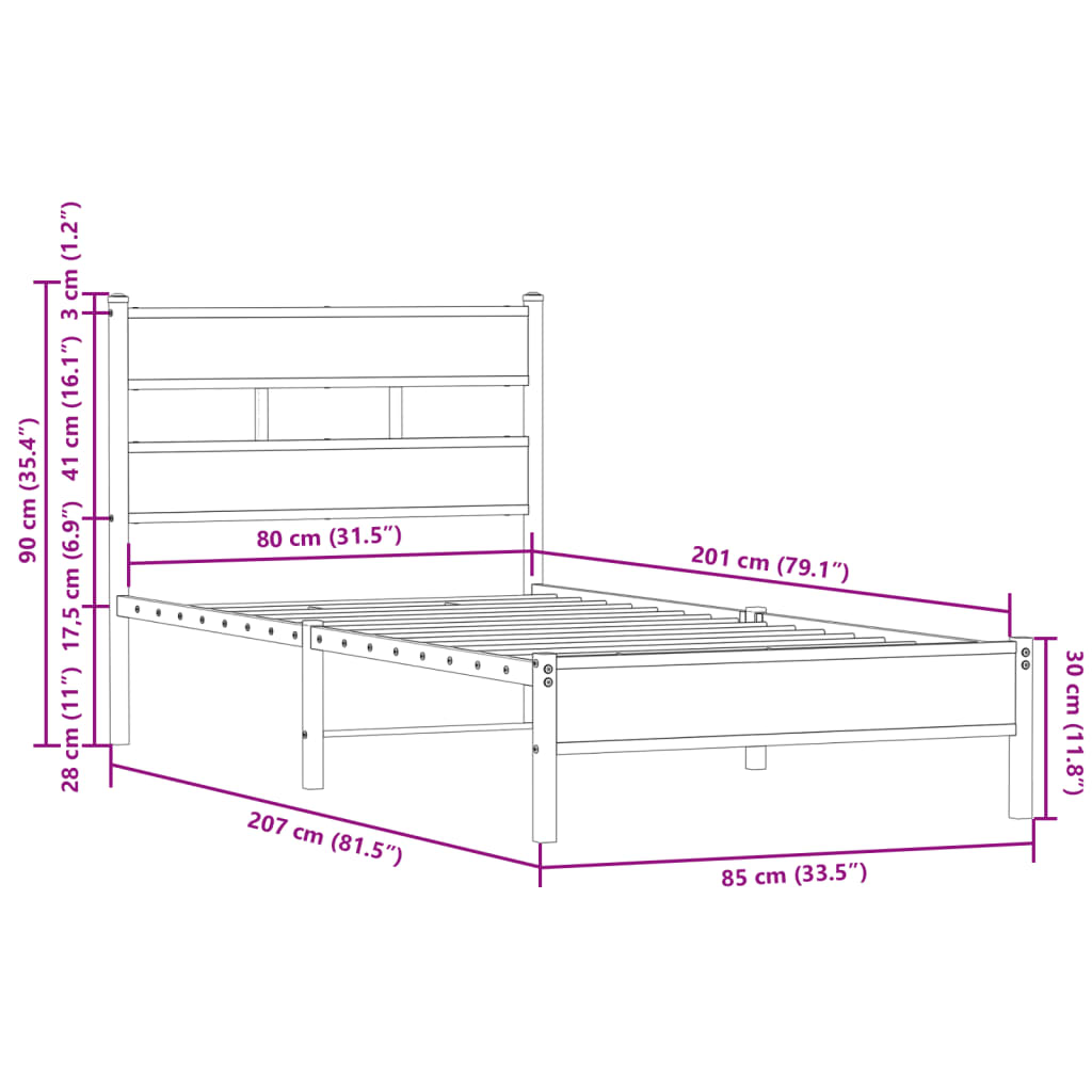 Bettgestell ohne Matratze mit Kopfteil Sonoma-Eiche 80x200 cm