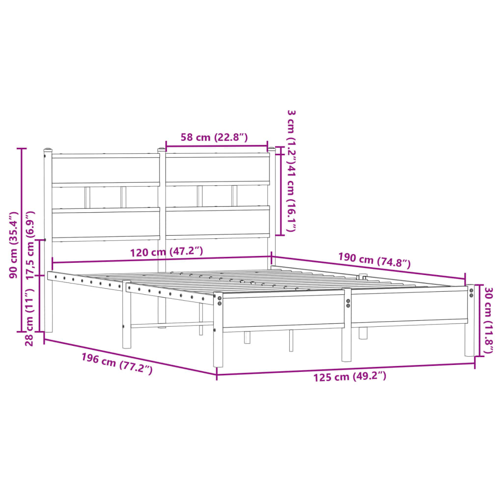 Bettgestell ohne Matratze mit Kopfteil Sonoma-Eiche 120x190 cm