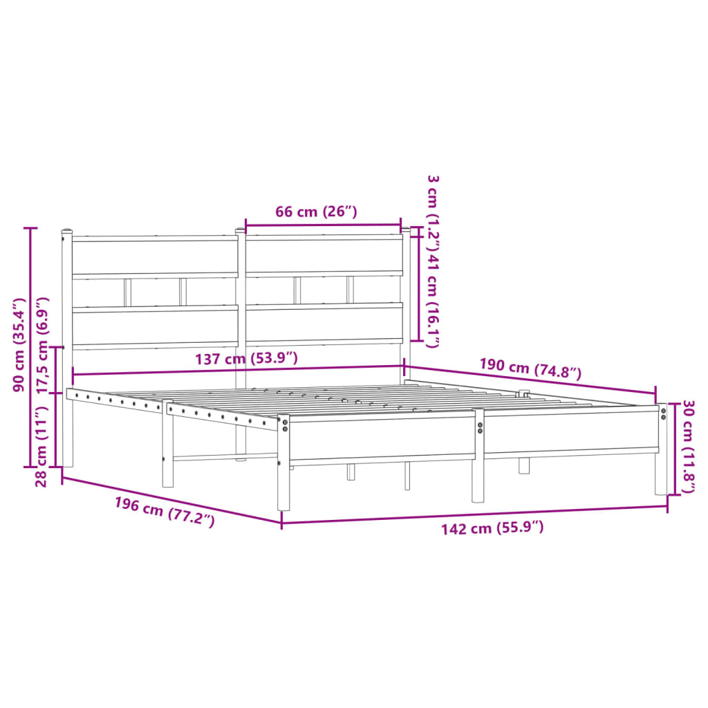 Bettgestell ohne Matratze mit Kopfteil Sonoma-Eiche 137x190 cm