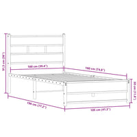 Metallbett ohne Matratze Räuchereiche 100x190 cm