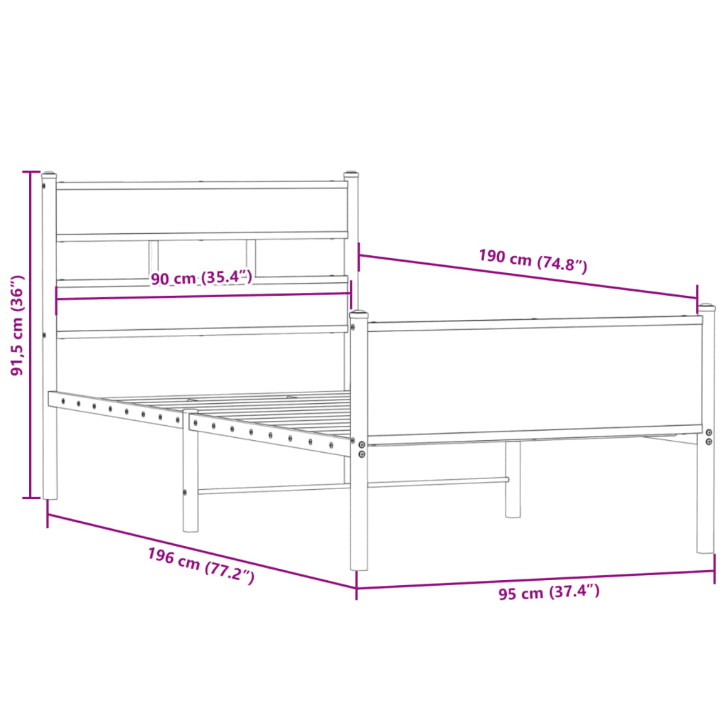 Bettgestell ohne Matratze Räuchereiche 90x190 cm Holzwerkstoff