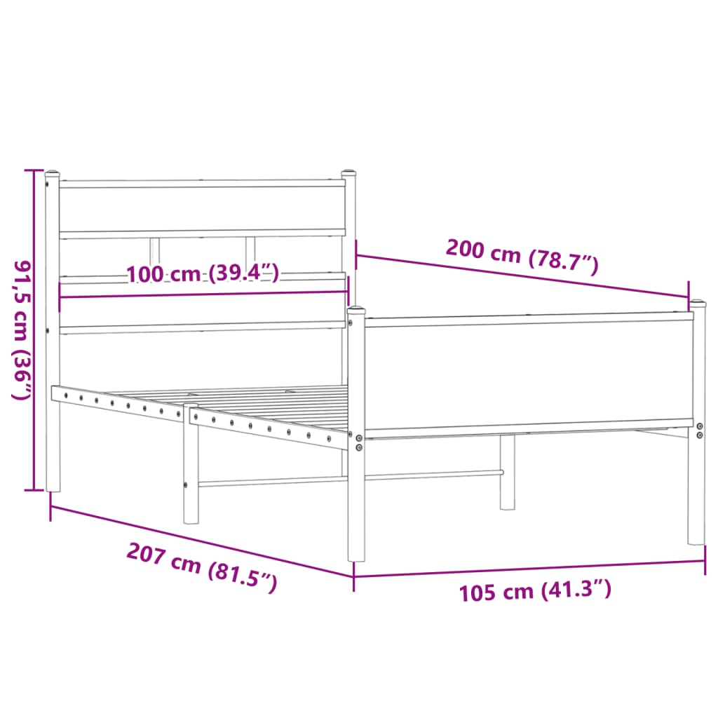 Bettgestell ohne Matratze Räuchereiche 100x200 cm Holzwerkstoff