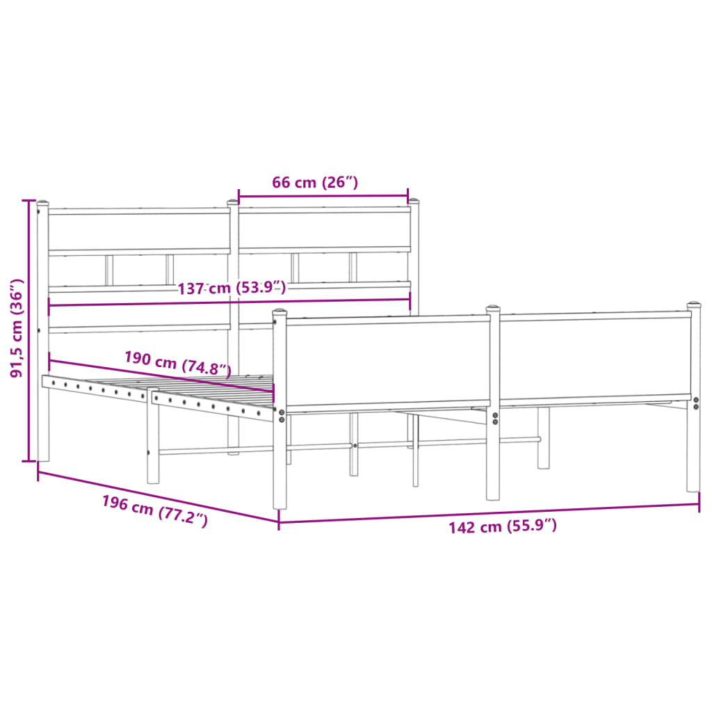 Bettgestell ohne Matratze Räuchereiche 137x190 cm Holzwerkstoff